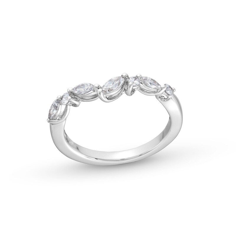 Main Image 1 of 3/8 CT. T.W. Marquise-Cut and Round Diamond Alternating Contour Anniversary Band in 14K White Gold