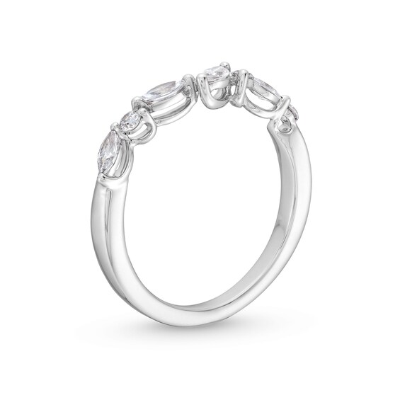 3/8 CT. T.w. Marquise-Cut and Round Diamond Alternating Contour Anniversary Band in 14K White Gold