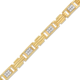1-1/2 CT. T.W. Diamond Riibed Link Alternating Bracelet in 10K Gold - 8.5"