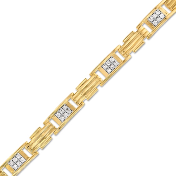 1-1/2 CT. T.w. Diamond Riibed Link Alternating Bracelet in 10K Gold - 8.5"