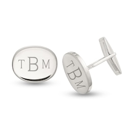 Engravable Polished Oval Cuff Links in Sterling Silver (1-3 Initials)