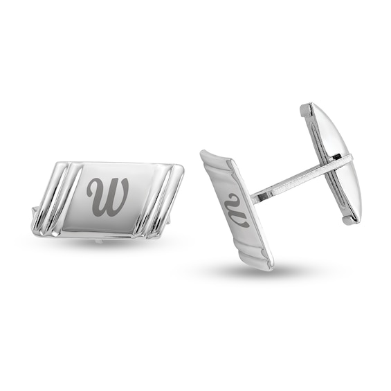 Engravable Rectangle Slant Stripe Cuff Links in Solid Sterling Silver (1-3 Initials)