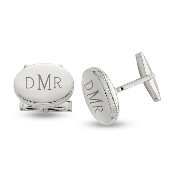 Engravable Oval Locket Cuff Links in Solid Sterling Silver (1-3 Initials)