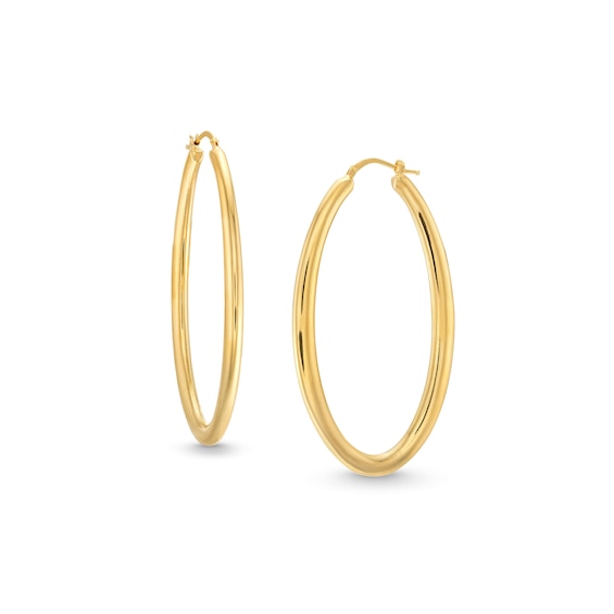 57.0mm Oval Hoop Earrings in Sculpted Hollow 14K Gold