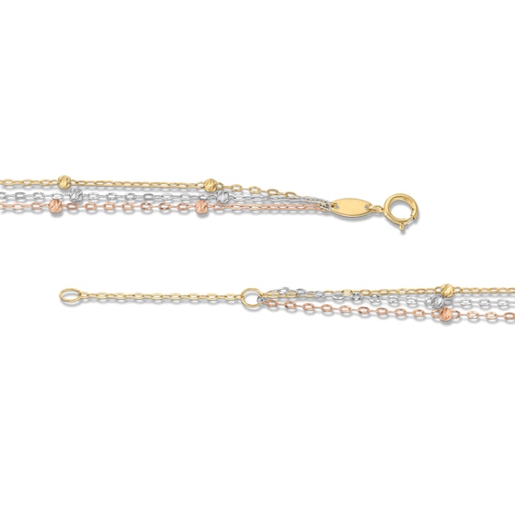 Three-Strand Diamond-Cut Beaded Chain Anklet in 14K Tri-Tone Gold â 10â