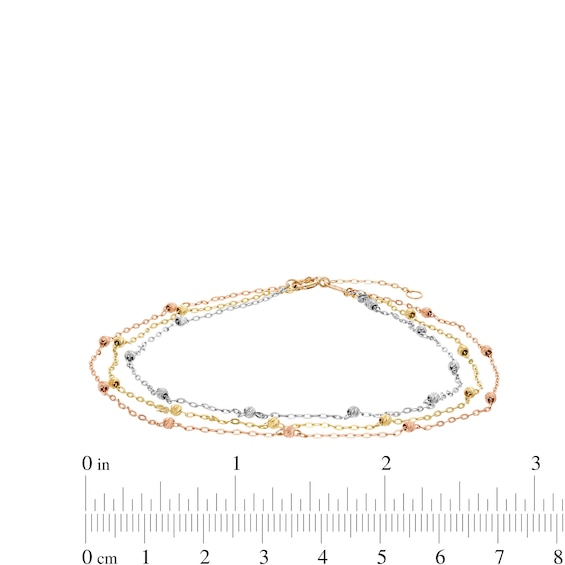 Three-Strand Diamond-Cut Beaded Chain Anklet in 14K Tri-Tone Gold â 10â