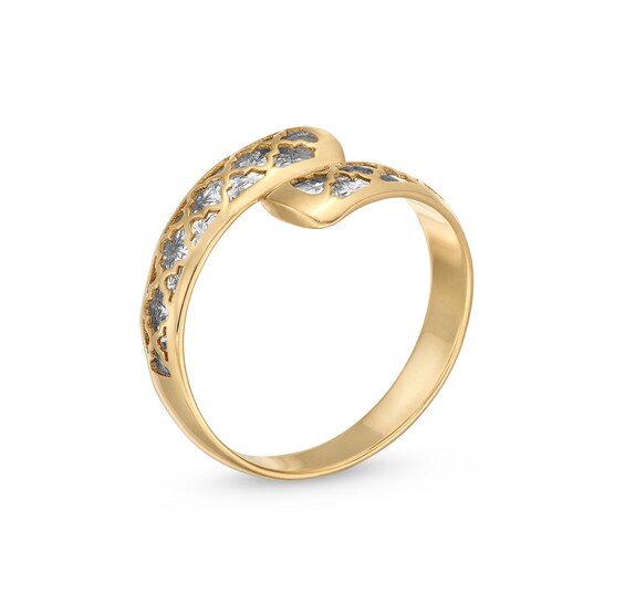 Oro Diamanteâ¢ Diamond-Cut Lattice Bypass Layered Arabesque Ring in 14K Two-Tone Gold - Size 7
