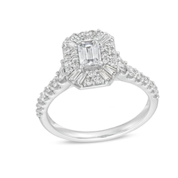 1-1/4 CT. T.W. Emerald and Baguette-Cut Diamond Art Deco Engagement Ring in 14K White Gold
