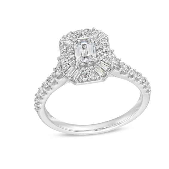 1-1/4 CT. T.w. Emerald and Baguette-Cut Diamond Art Deco Engagement Ring in 14K White Gold