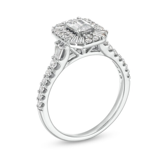 1-1/4 CT. T.w. Emerald and Baguette-Cut Diamond Art Deco Engagement Ring in 14K White Gold