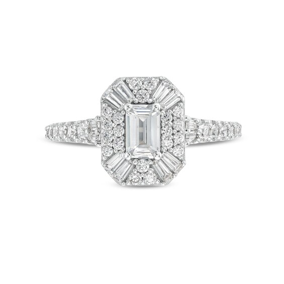 1-1/4 CT. T.w. Emerald and Baguette-Cut Diamond Art Deco Engagement Ring in 14K White Gold