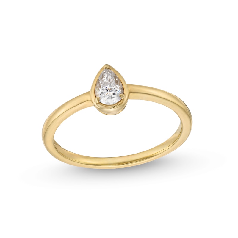 Main Image 1 of 1/3 CT. Pear-Shaped Diamond Solitaire Frame Engagement Ring in 14K Gold