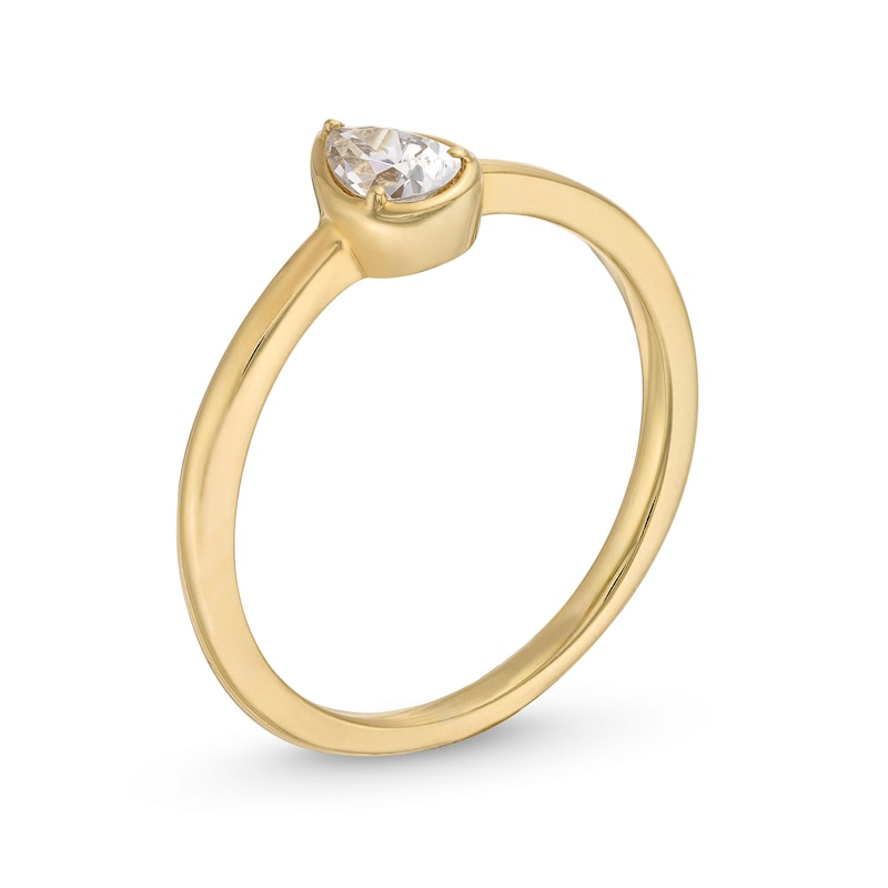 Main Image 3 of 1/3 CT. Pear-Shaped Diamond Solitaire Frame Engagement Ring in 14K Gold