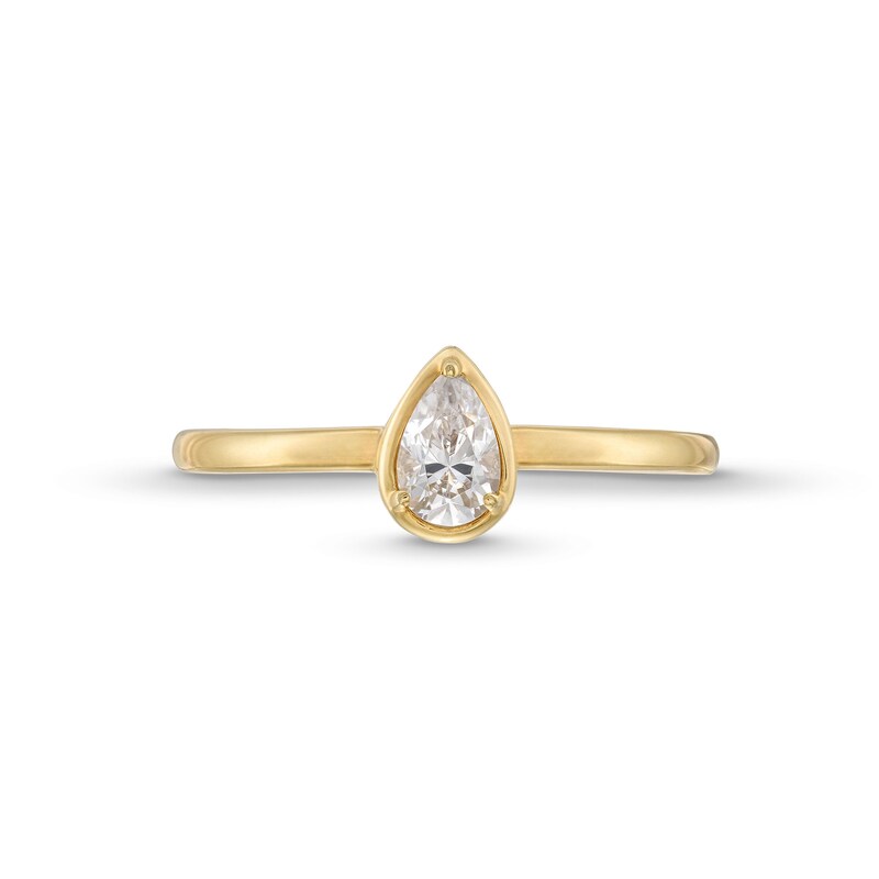 Main Image 4 of 1/3 CT. Pear-Shaped Diamond Solitaire Frame Engagement Ring in 14K Gold
