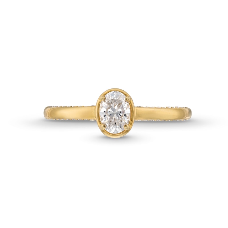 Main Image 4 of 1/2 CT. T.W. Oval Diamond Solitaire Engagement Ring in 14K Gold