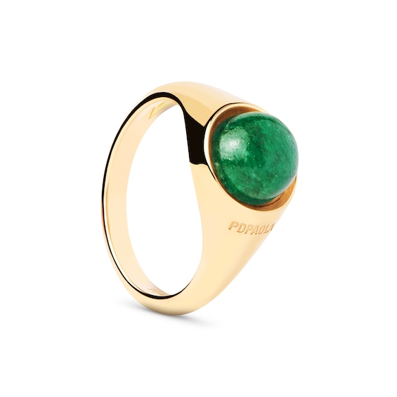 PDPAOLAâ¢ at Zales ICONS 8.0mm Green Aventurine Solitaire Ring Sterling Silver with 18K Gold Plate
