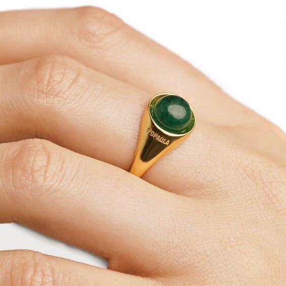 PDPAOLAâ¢ at Zales ICONS 8.0mm Green Aventurine Solitaire Ring Sterling Silver with 18K Gold Plate