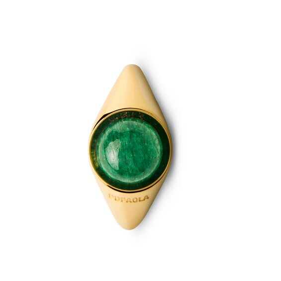 PDPAOLAâ¢ at Zales ICONS 8.0mm Green Aventurine Solitaire Ring Sterling Silver with 18K Gold Plate
