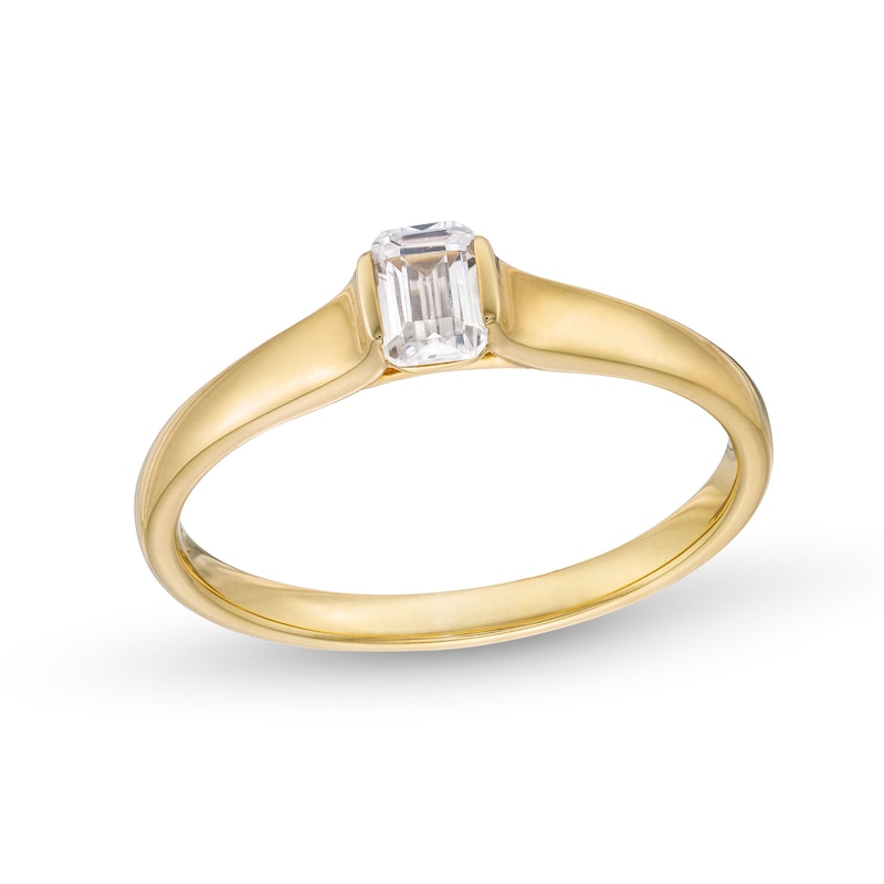 Main Image 1 of 1/3 CT. Emerald-Cut Diamond Channel-Set Solitaire Engagement Ring in 14K Gold