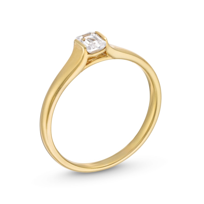 Main Image 3 of 1/3 CT. Emerald-Cut Diamond Channel-Set Solitaire Engagement Ring in 14K Gold