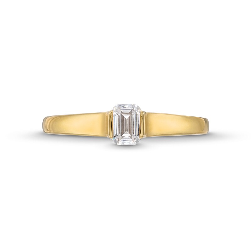 Main Image 4 of 1/3 CT. Emerald-Cut Diamond Channel-Set Solitaire Engagement Ring in 14K Gold