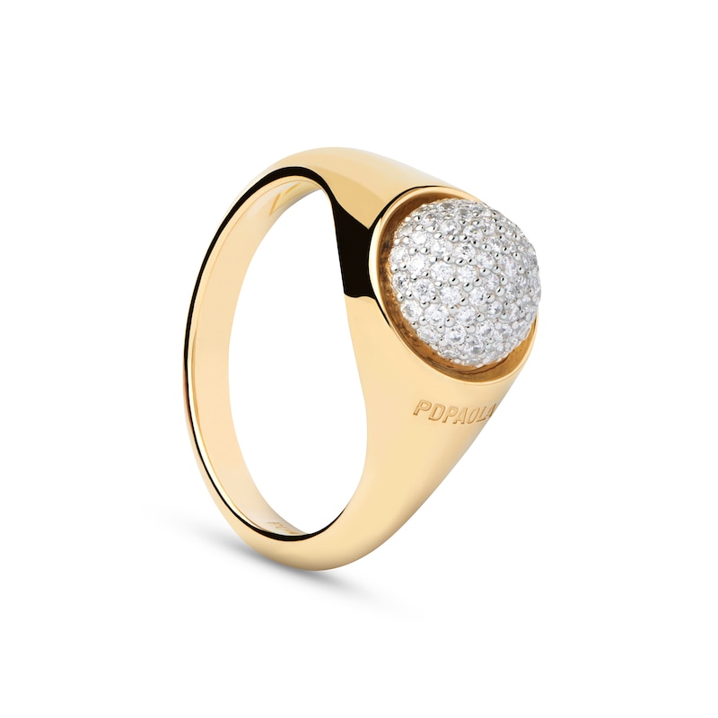 PDPAOLA™ at Zales Cubic Zirconia Round Moon-Top Ring in Sterling Silver with 18K Gold Plate