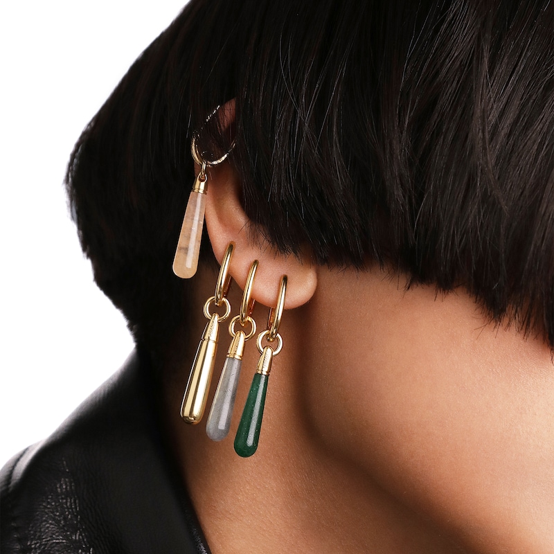 Main Image 3 of PDPAOLA™ at Zales ICONS Aventurine Medium Teardrop Dangle Single Hoop Earring in Sterling Silver with 18K Gold Plate