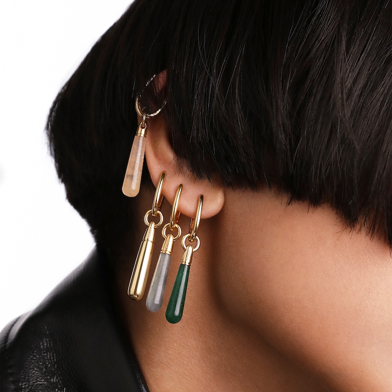 Main Image 3 of PDPAOLA™ at Zales ICONS Aventurine Medium Teardrop Dangle Single Hoop Earring in Sterling Silver with 18K Gold Plate