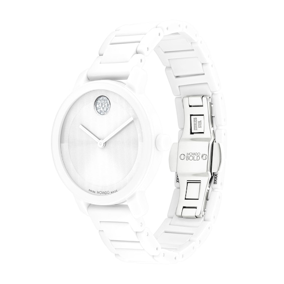 Ladiesâ Movado BoldÂ® Evolution White Ceramic Watch (Model: 3601233)