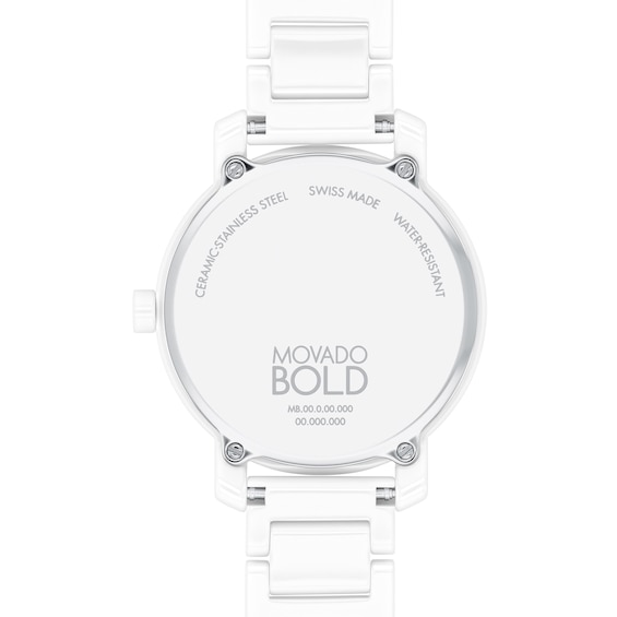 Ladiesâ Movado BoldÂ® Evolution White Ceramic Watch (Model: 3601233)