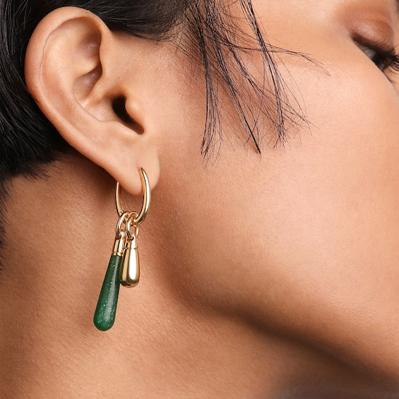PDPAOLA™ at Zales ICONS Aventurine Medium Teardrop Hoop Earring and Necklace Charm in Sterling Silver with Gold Plate