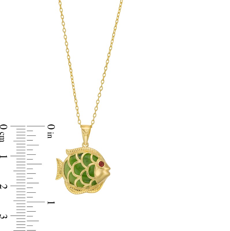 Main Image 3 of Jade and Garnet Fish Pendant in Sterling Silver with 18K Gold Plate