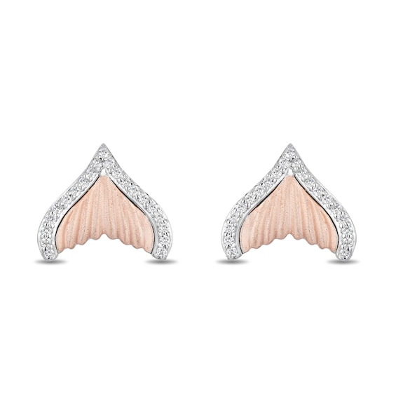 Enchanted Disney Ariel 1/6 CT. T.w. Diamond Mermaid Tail Earrings in 10K Rose Gold and Sterling Silver
