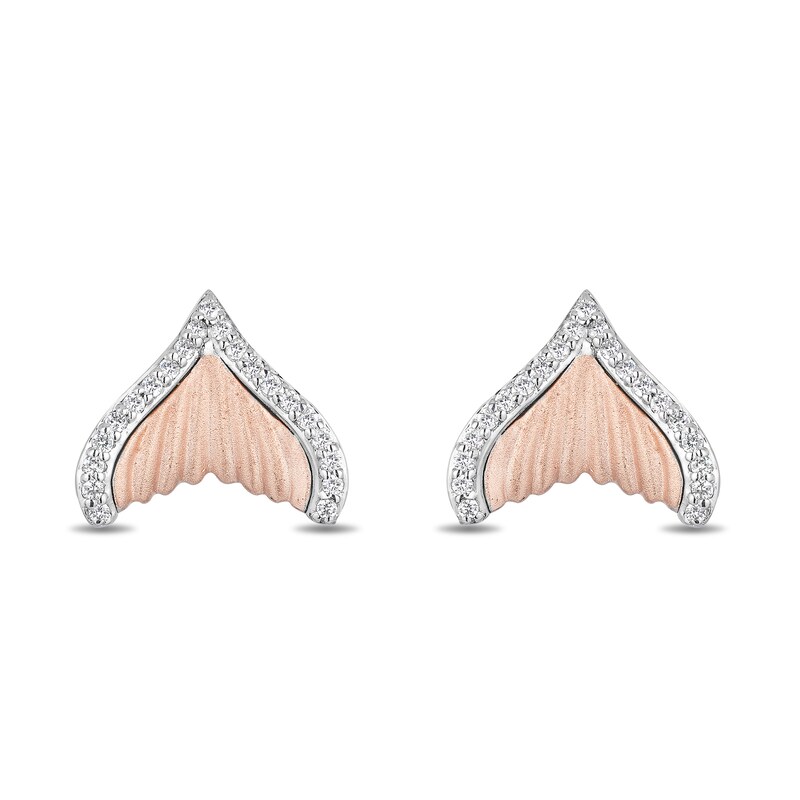 Main Image 1 of Enchanted Disney Ariel 1/6 CT. T.W. Diamond Mermaid Tail Earrings in 10K Rose Gold and Sterling Silver