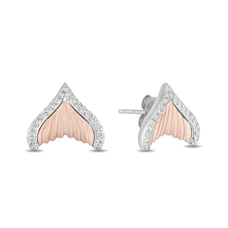 Main Image 2 of Enchanted Disney Ariel 1/6 CT. T.W. Diamond Mermaid Tail Earrings in 10K Rose Gold and Sterling Silver