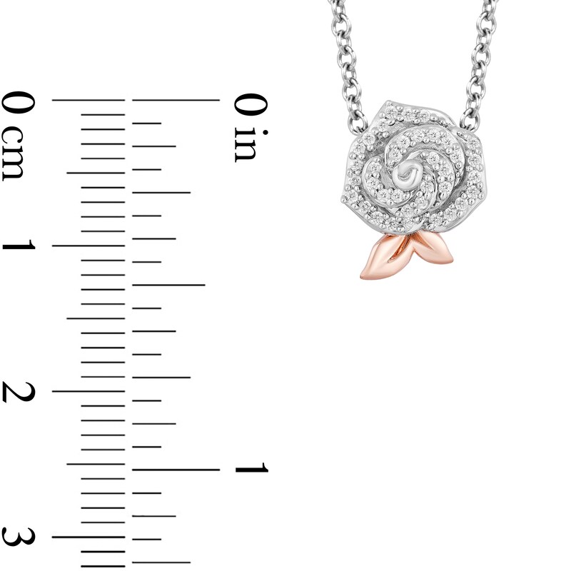 Main Image 3 of Enchanted Disney Belle 1/6 CT. T.W. Diamond Rose Pendant in 10K Rose Gold and Sterling Silver - 18"
