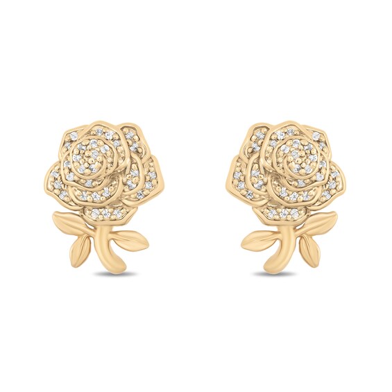 Enchanted Disney Belle 1/10 CT. T.w. Diamond Rose Stud Earrings in 10K Gold