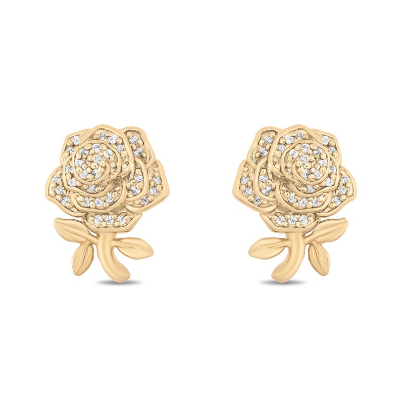 Main Image 1 of Enchanted Disney Belle 1/10 CT. T.W. Diamond Rose Stud Earrings in 10K Gold