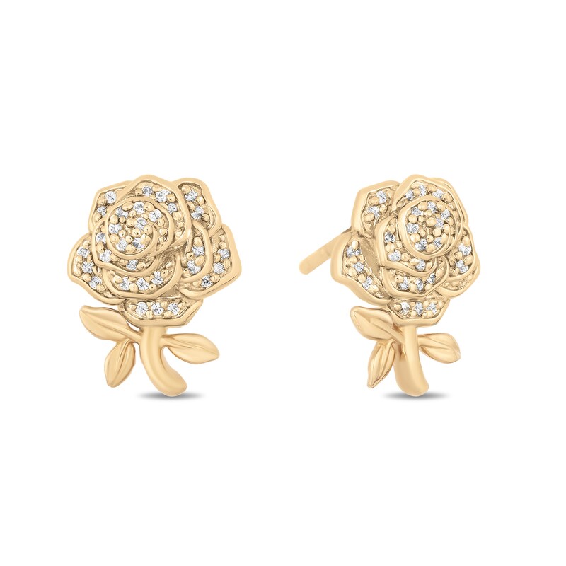 Main Image 2 of Enchanted Disney Belle 1/10 CT. T.W. Diamond Rose Stud Earrings in 10K Gold