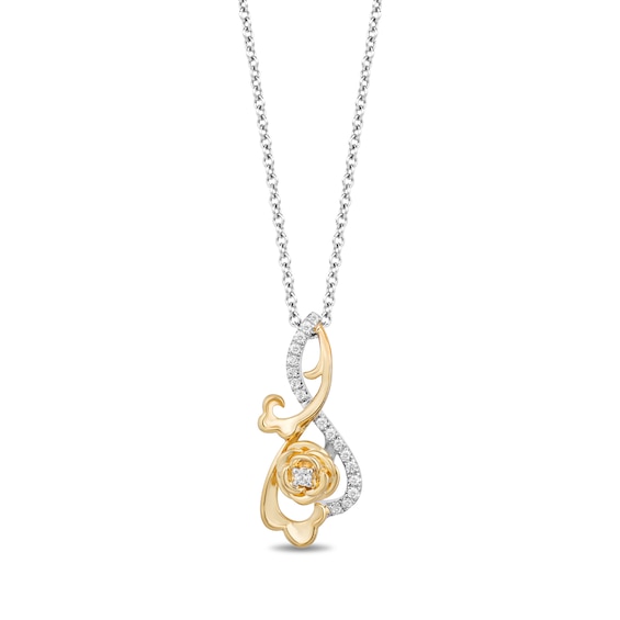 Enchanted Disney Belle 1/6 CT. T.w. Diamond Dancing Rose Pendant in Sterling Silver and 10K Gold - 19â