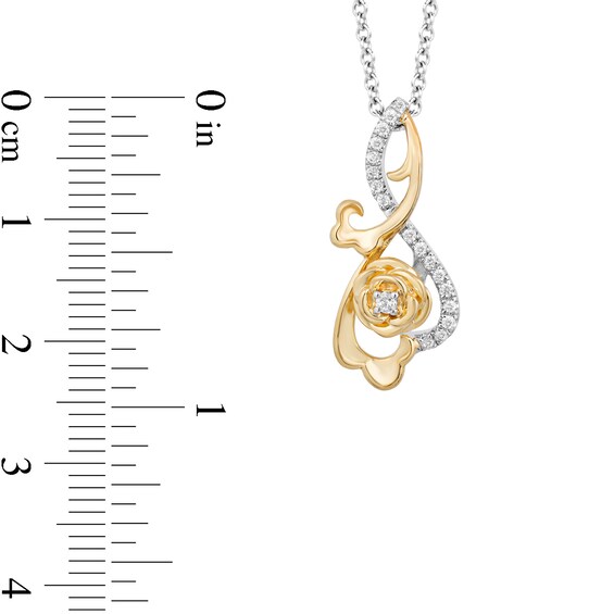 Enchanted Disney Belle 1/6 CT. T.w. Diamond Dancing Rose Pendant in Sterling Silver and 10K Gold - 19â