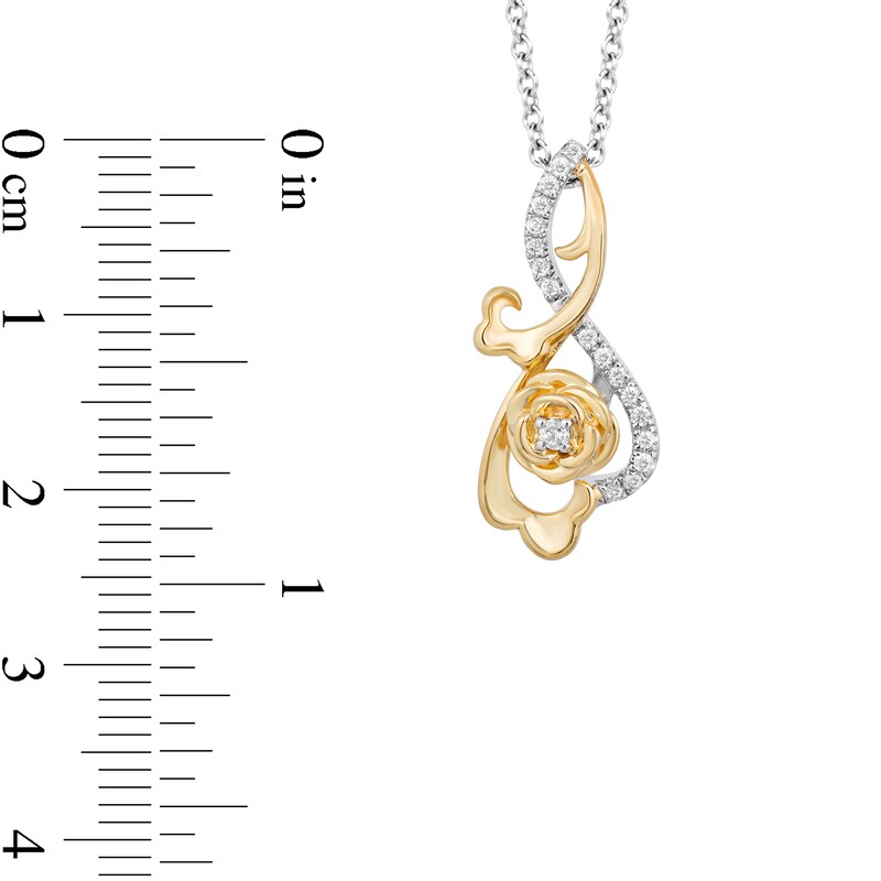 Main Image 3 of Enchanted Disney Belle 1/6 CT. T.W. Diamond Dancing Rose Pendant in Sterling Silver and 10K Gold - 19”