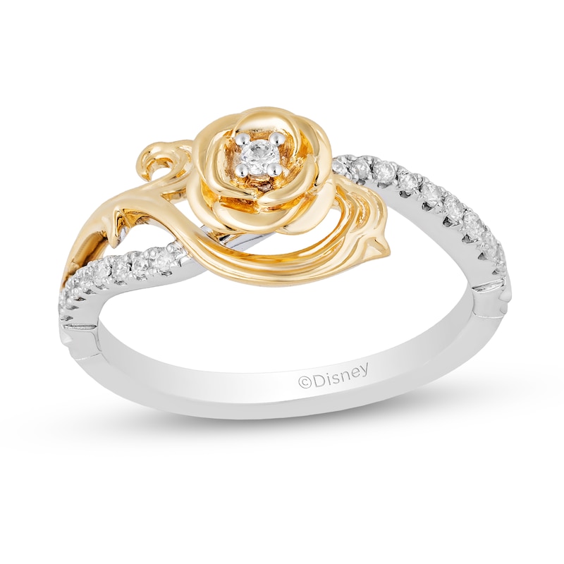 Main Image 1 of Enchanted Disney Belle 1/6 CT. T.W. Diamond Rose Ring in Sterling Silver and 10K Gold - Size 7