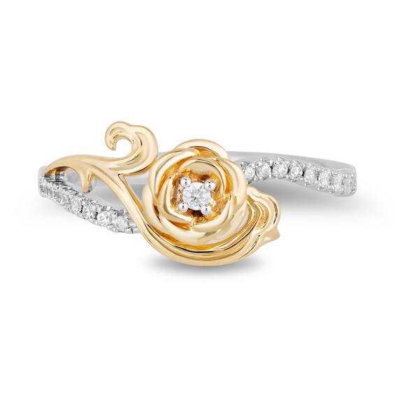 Enchanted Disney Belle 1/6 CT. T.w. Diamond Rose Ring in Sterling Silver and 10K Gold - Size 7