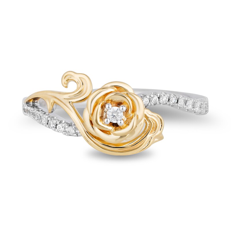 Main Image 4 of Enchanted Disney Belle 1/6 CT. T.W. Diamond Rose Ring in Sterling Silver and 10K Gold - Size 7