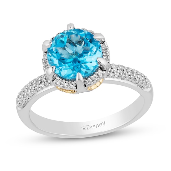 Enchanted Disney Jasmine Swiss Blue Topaz and 1/5 CT. T.w. Diamond Ring in Sterling Silver and 10K Gold - Size 7