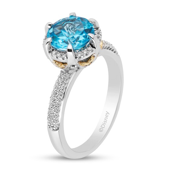 Enchanted Disney Jasmine Swiss Blue Topaz and 1/5 CT. T.w. Diamond Ring in Sterling Silver and 10K Gold - Size 7