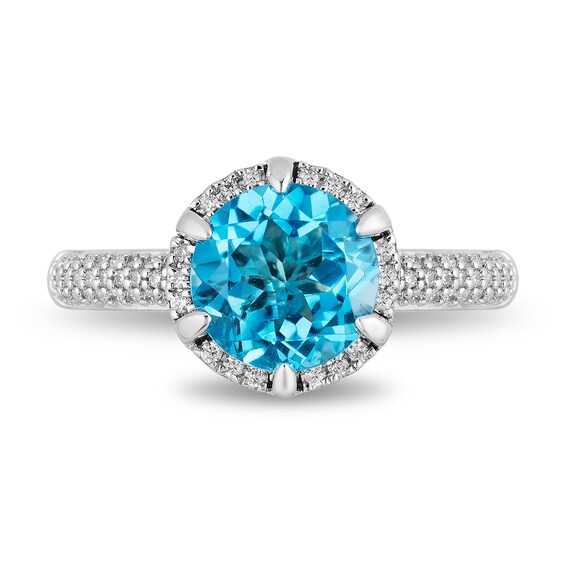 Enchanted Disney Jasmine Swiss Blue Topaz and 1/5 CT. T.w. Diamond Ring in Sterling Silver and 10K Gold - Size 7