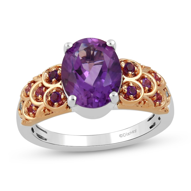 Main Image 1 of Enchanted Disney Ariel Oval Amethyst and Diamond Accent Ring in Sterling Silver and 14K Rose Gold - Size 7