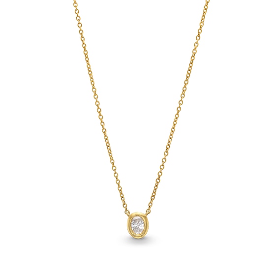 1/5 CT. Oval Diamond Bezel-Set Solitaire Necklace in 14K Gold